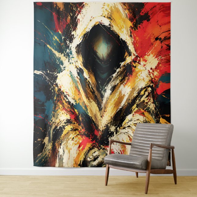 Tapete De Parede Mysterious Hooded Figure – Bold Abstract (In Situ)