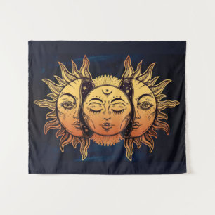 Tapete De Parede Mystical Gold Foil Luna Sun e Lua