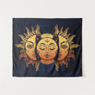 Tapete De Parede Mystical Gold Foil Luna Sun e Lua
