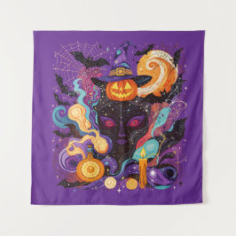 Tapete De Parede Mystical Halloween Witch and Pumpkin