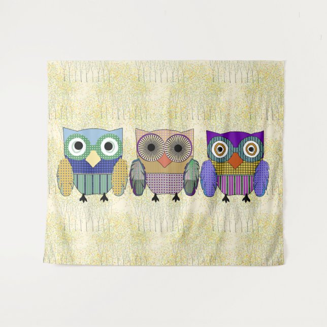 Tapete De Parede Na moda Owl Trio (Frente (Horizontal))