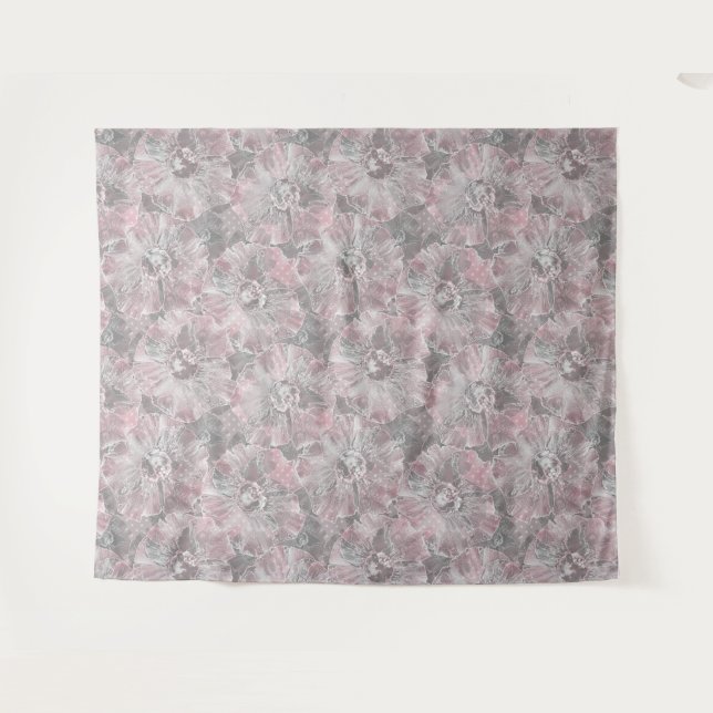 Tapete De Parede Na moda rosa cinza grandes flores (Frente (Horizontal))