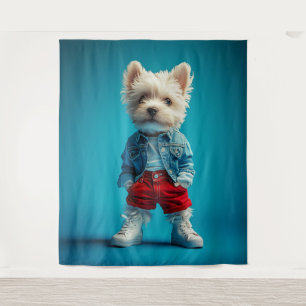 Tapete De Parede Na moda Westie Pup em Denim e Sneakers