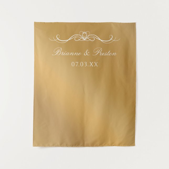 Tapete De Parede Name & Date Elegant Gold Gradient Wedding Backdrop (Frente)