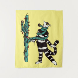 Tapete De Parede Natal Cat E Cactus Weird Xmas