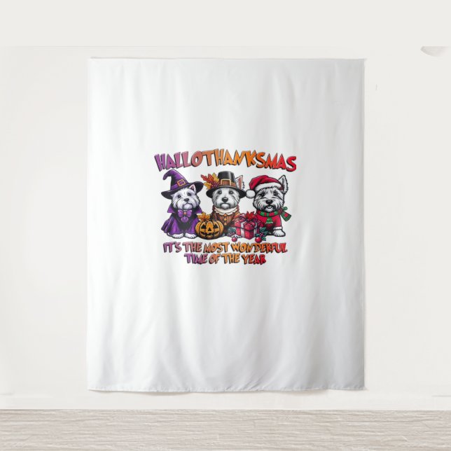 Tapete De Parede Natal de Dia de Ação de Graças do Terrier escocês (Frente)