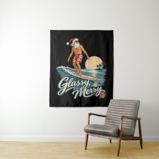 Tapete De Parede Natal de Papai Noel Surf Alegre e Vidrado