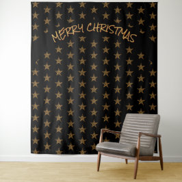 Tapete De Parede Natal | Feriado | Estrelas Douradas | Fundo Preto