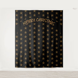 Tapete De Parede Natal | Feriado | Estrelas Douradas | Fundo Preto
