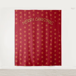 Tapete De Parede Natal | Festivo | Estrelas Douradas | Fundo Vermel