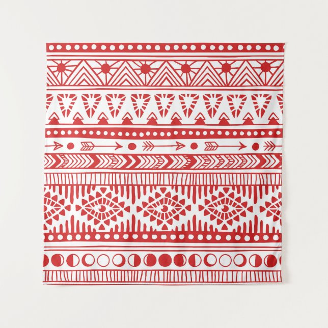 Tapete De Parede Nativo Americano: Red Ink Doodle. (Frente)