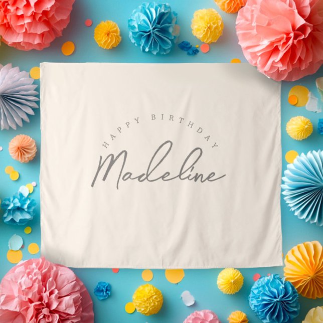 Tapete De Parede Natural Linen Personalized Birthday Banner (Criador carregado)