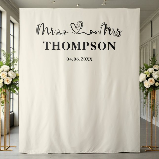 Tapete De Parede Natural White | Mr and Mrs Elegant Simple Backdrop (Criador carregado)