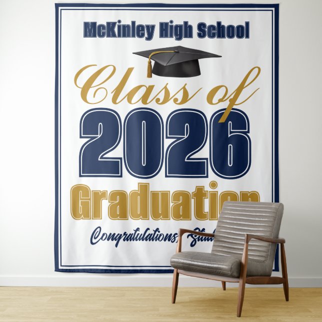 Tapete De Parede Navy Blue Class of 2026 Graduation Photo Booth (In Situ)