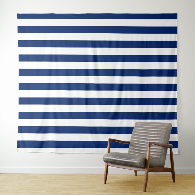 Tapete De Parede Navy Blue with Classic White Stripe Pattern (In Situ (Horizontal))