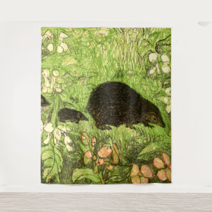 Tapete De Parede Neerlandês Art Nouveau Hedgehog e Bebês