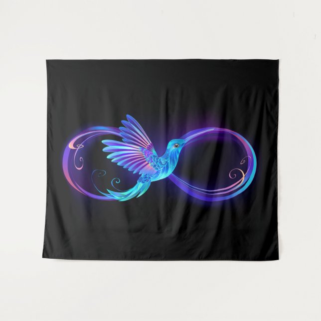 Tapete De Parede Neon Infinity Symbol with Glowing Hummingbird (Frente (Horizontal))
