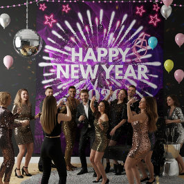 Tapete De Parede Neon Purple “Happy New Year”Glow Party Backdrop