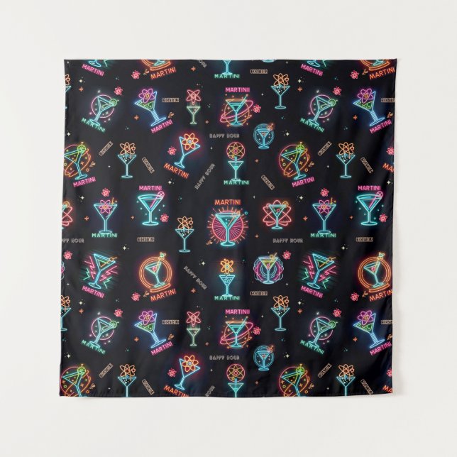 Tapete De Parede Neon Sign Space Age Atomic Martini Cocktails Impre (Frente)