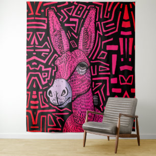 Tapete De Parede Neon Tribal Donkey - Arte de Muro Negrito e Psicod