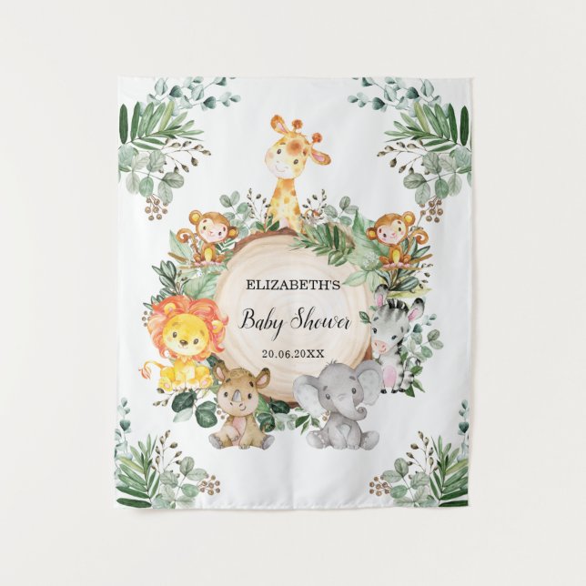 Tapete De Parede Neutral Safari de Animais da Selva Baby Shower Fer (Frente)
