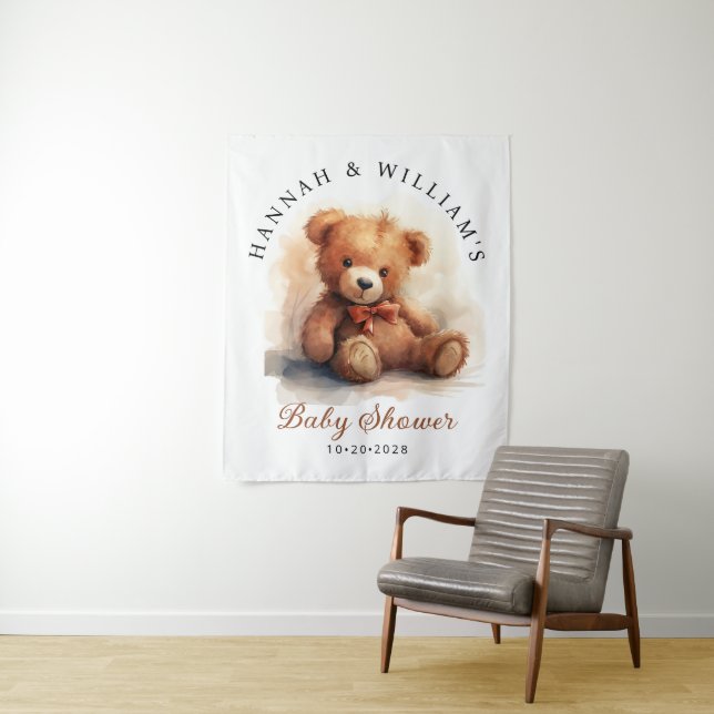 Tapete De Parede Neutral Teddy Bear Baby Shower Backdrop (In Situ)