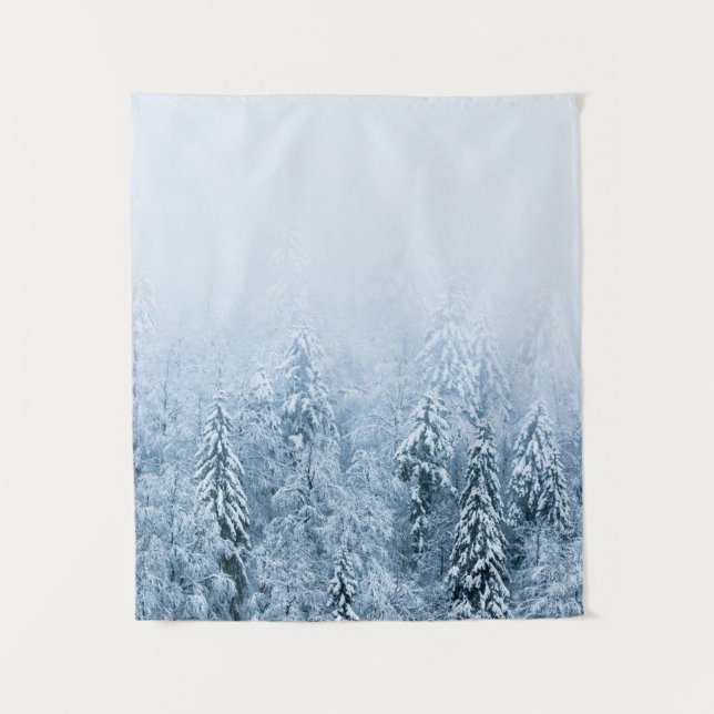 Tapete De Parede Neve coberta de faia na floresta de nevoeiro (Frente)