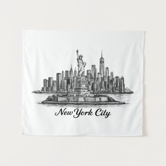 Tapete De Parede New York City Skyline Line Art Illustration (Frente (Horizontal))