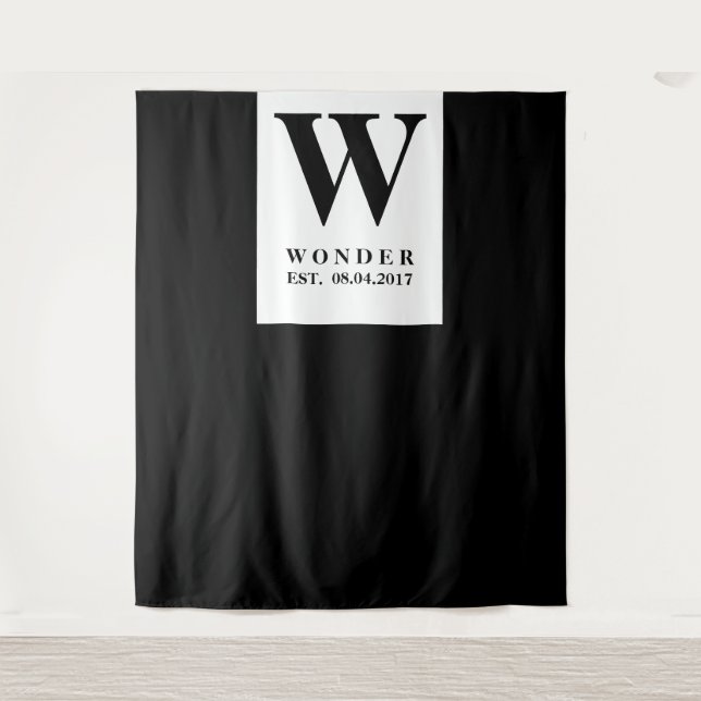 Tapete De Parede Newly Wed Monogram black Wedding backdrop (Frente)
