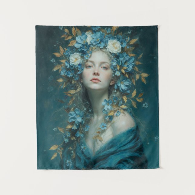 Tapete De Parede Night Goddess in Blue Flowers (Frente)