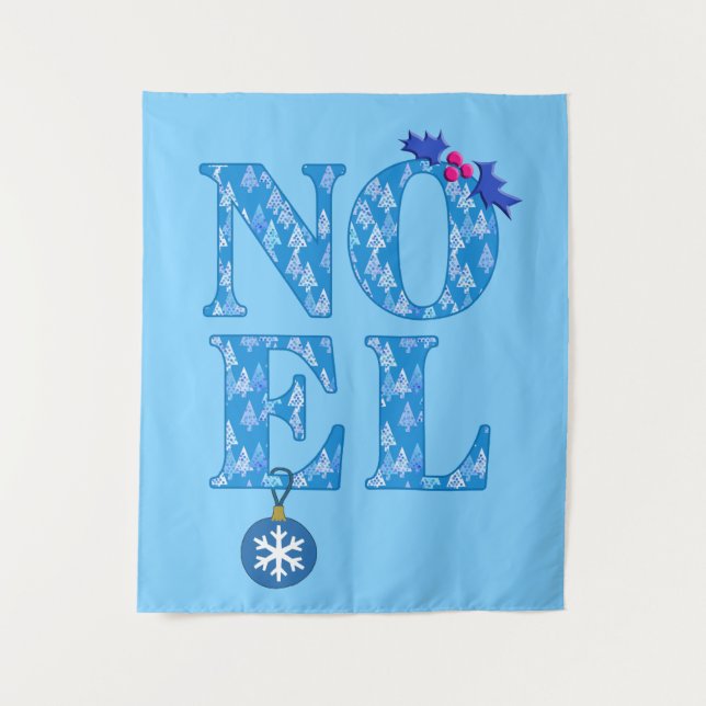 Tapete De Parede NOEL em um padrão de árvore de Natal azul (Frente)