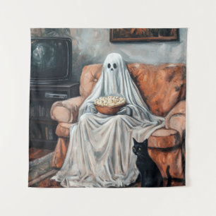 Tapete De Parede Noite de Filme Spooky   Fantasma e Cat Assistindo 