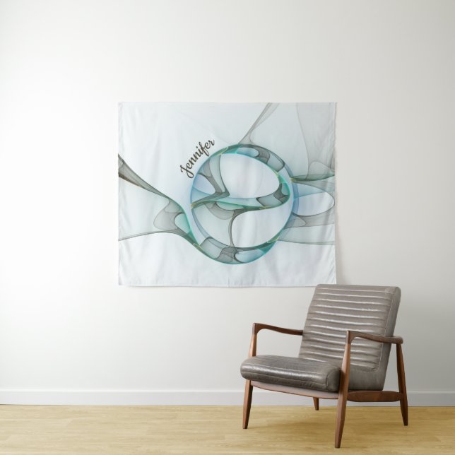 Tapete De Parede Nome da Cinza Abstrato Fractal Azul Turquesa (In Situ (Horizontal))