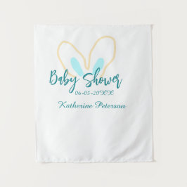 Tapete De Parede nome data baby shower azul amarelo orelha de anima