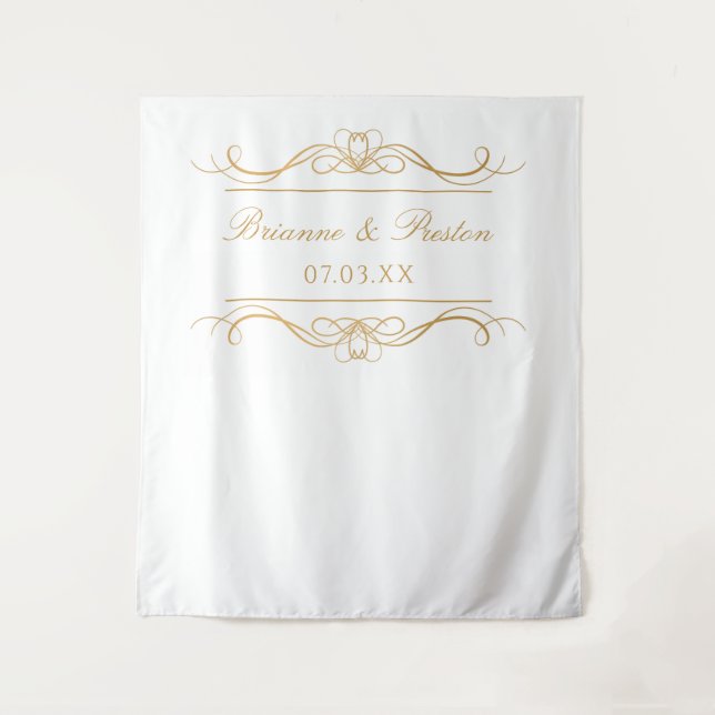 Tapete De Parede Nome & Data Elegante Fundo de Casamento com Ondas  (Frente)