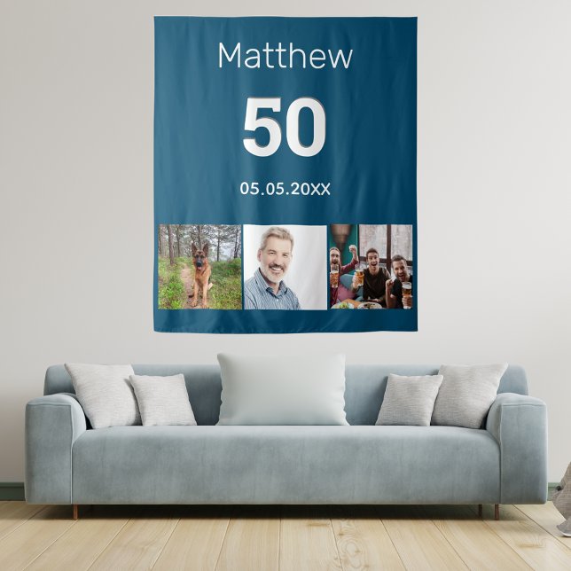 Tapete De Parede Nome de foto azul de festa de aniversário masculin (Criador carregado)