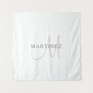 Tapete De Parede Nome Elegante Monograma & Branco & Cinza