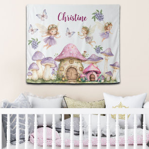 Tapete De Parede Nome personalizado Magic Fairies Cogumelos cor-de-