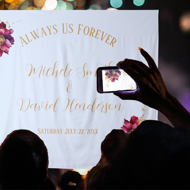 Tapete De Parede Nomes pessoais elegantes datam burgundy de ouro br (Criador carregado)