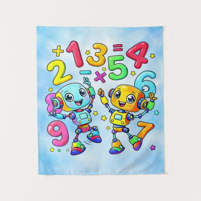 Tapete De Parede Number Day Cute Math Robots Design (Frente)