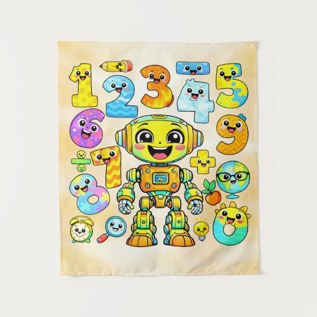 Tapete De Parede Number Day Cute Robot Numbers Design (Frente)