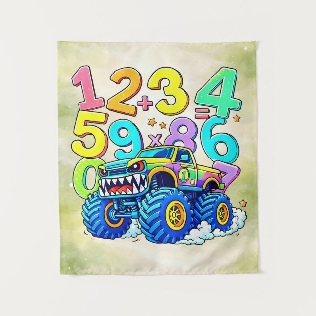 Tapete De Parede Number Day Monster Truck Math Design (Frente)