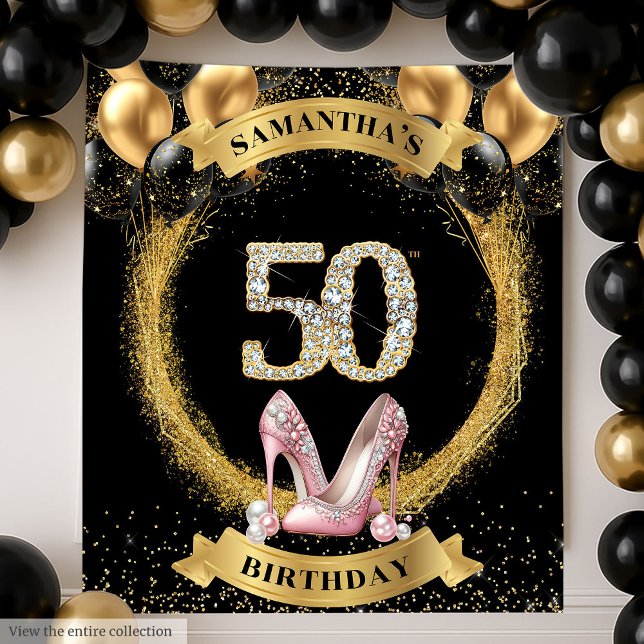 Tapete De Parede Números de Diamantes de 50º aniversário do Luxo Al (Luxury 50th Birthday Diamond Numbers High Heels Tapestry )