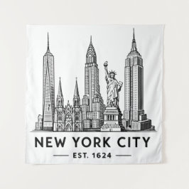 Tapete De Parede NYC Skyline Illustration with Statue of Liberty