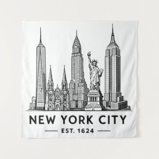 Tapete De Parede NYC Skyline Illustration with Statue of Liberty