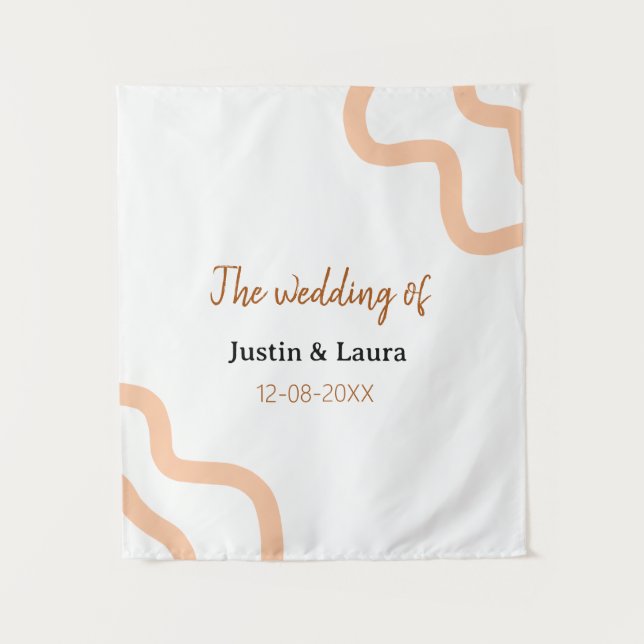 Tapete De Parede O casamento de noivo noiva nome data pêssego (Frente)