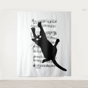 Tapete De Parede O gato pendura-se em notas musicais