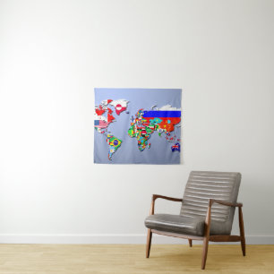 Tapete De Parede O mapa do mundo com suas bandeiras