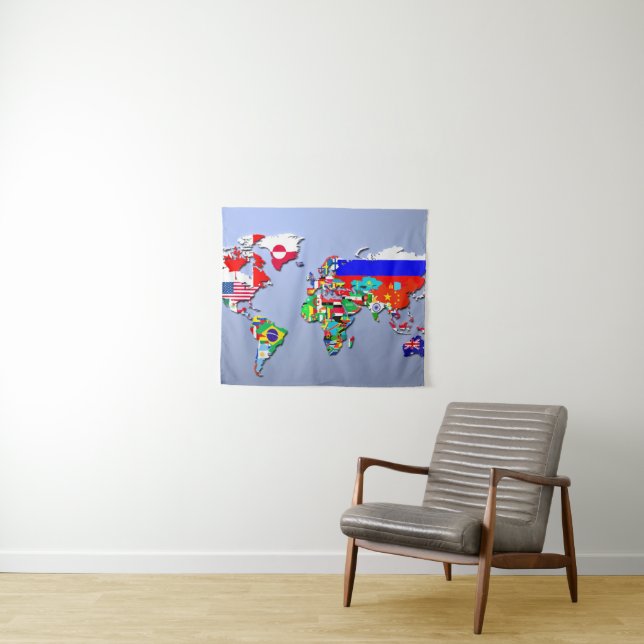 Tapete De Parede O mapa do mundo com suas bandeiras (In Situ (Horizontal))
