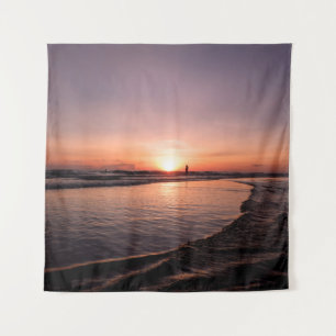Tapete De Parede O pôr do sol na praia é luz escura e ser forte